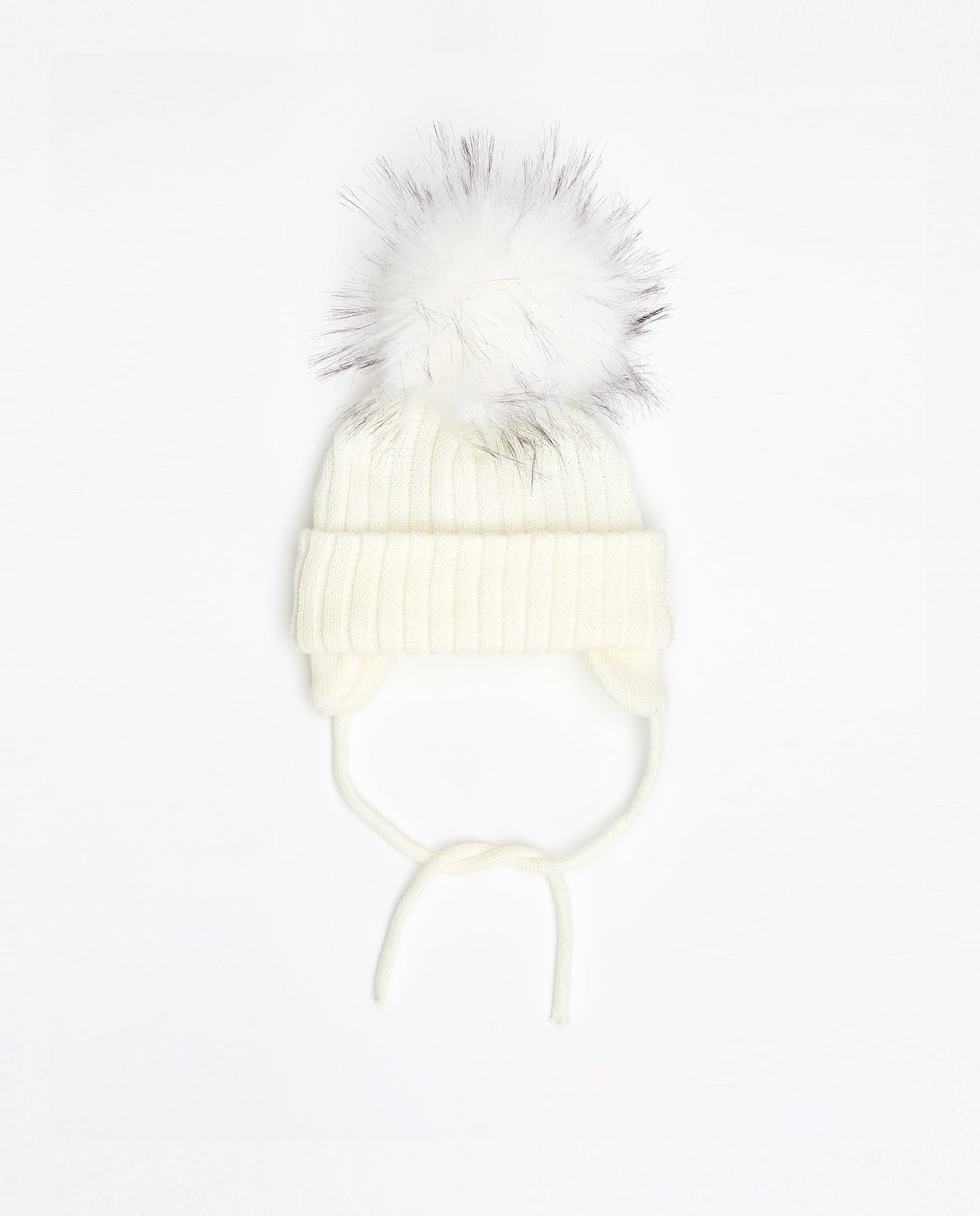 Tuque Enfant Doublée avec Cordons Blanc - Vegan