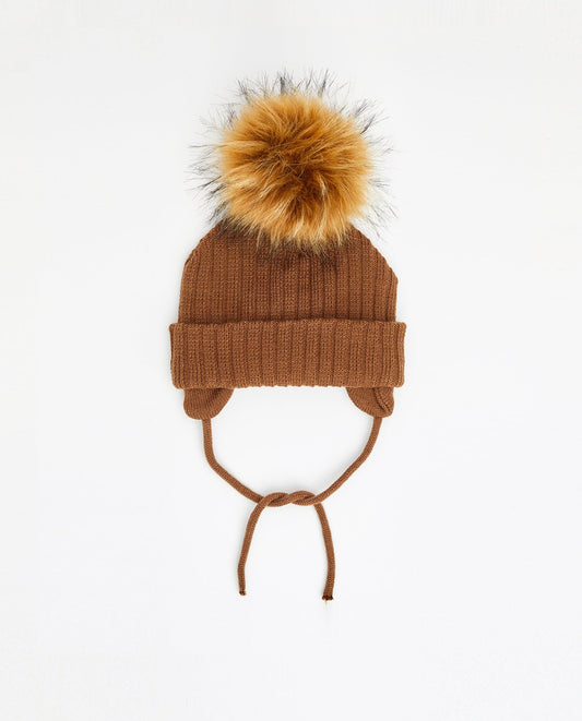 Tuque Enfant Doublée avec Cordons Moka - Vegan