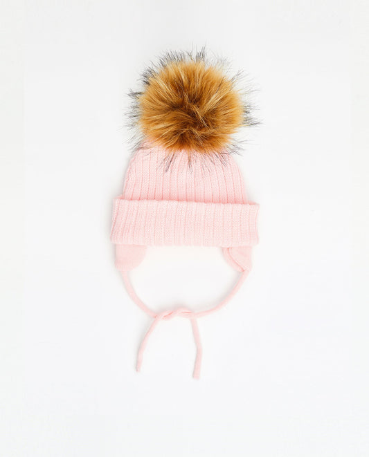 Tuque Enfant Doublée avec Cordons Stella Rose - Vegan