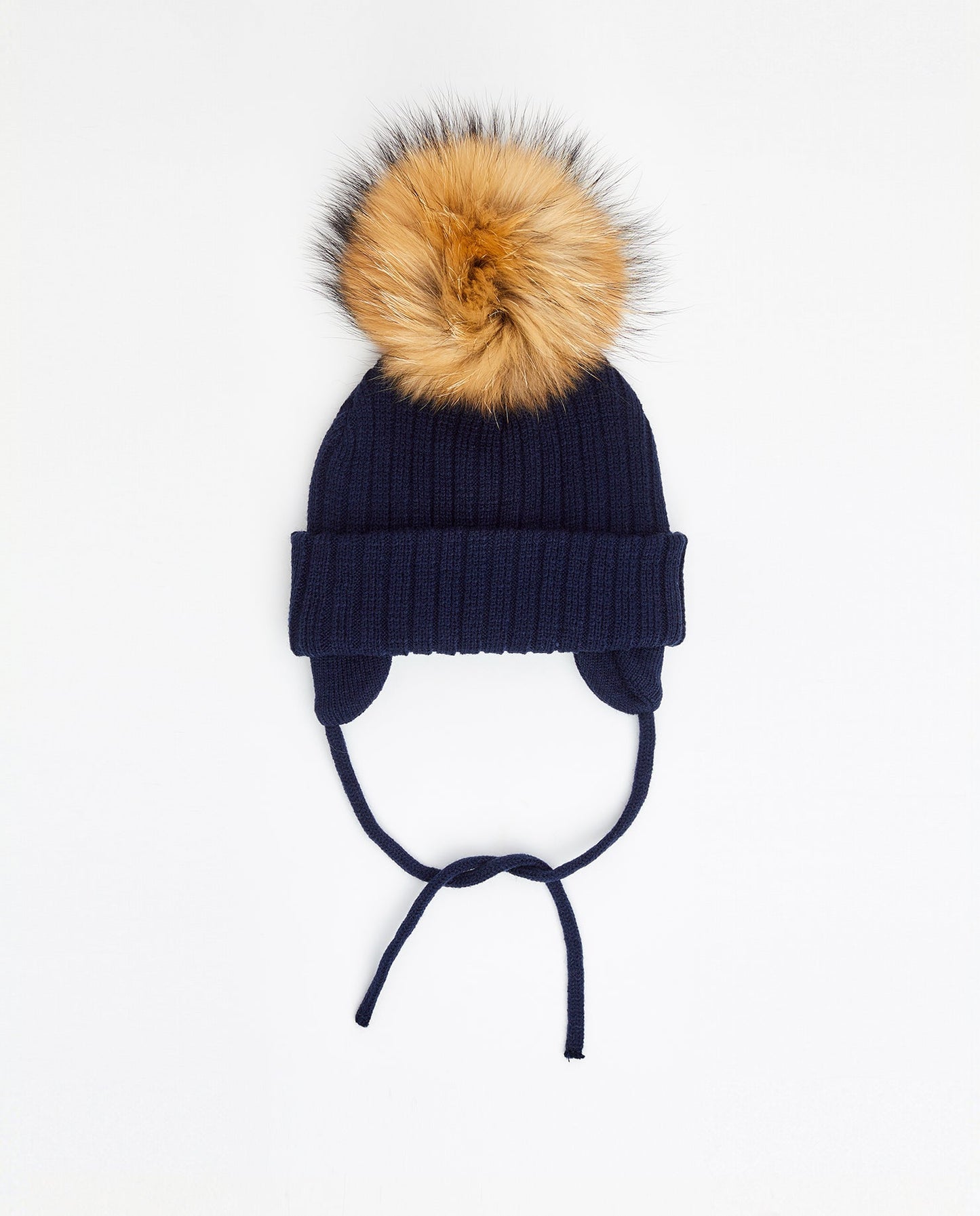 Tuque Enfant Doublée avec Cordons Marine - Vegan