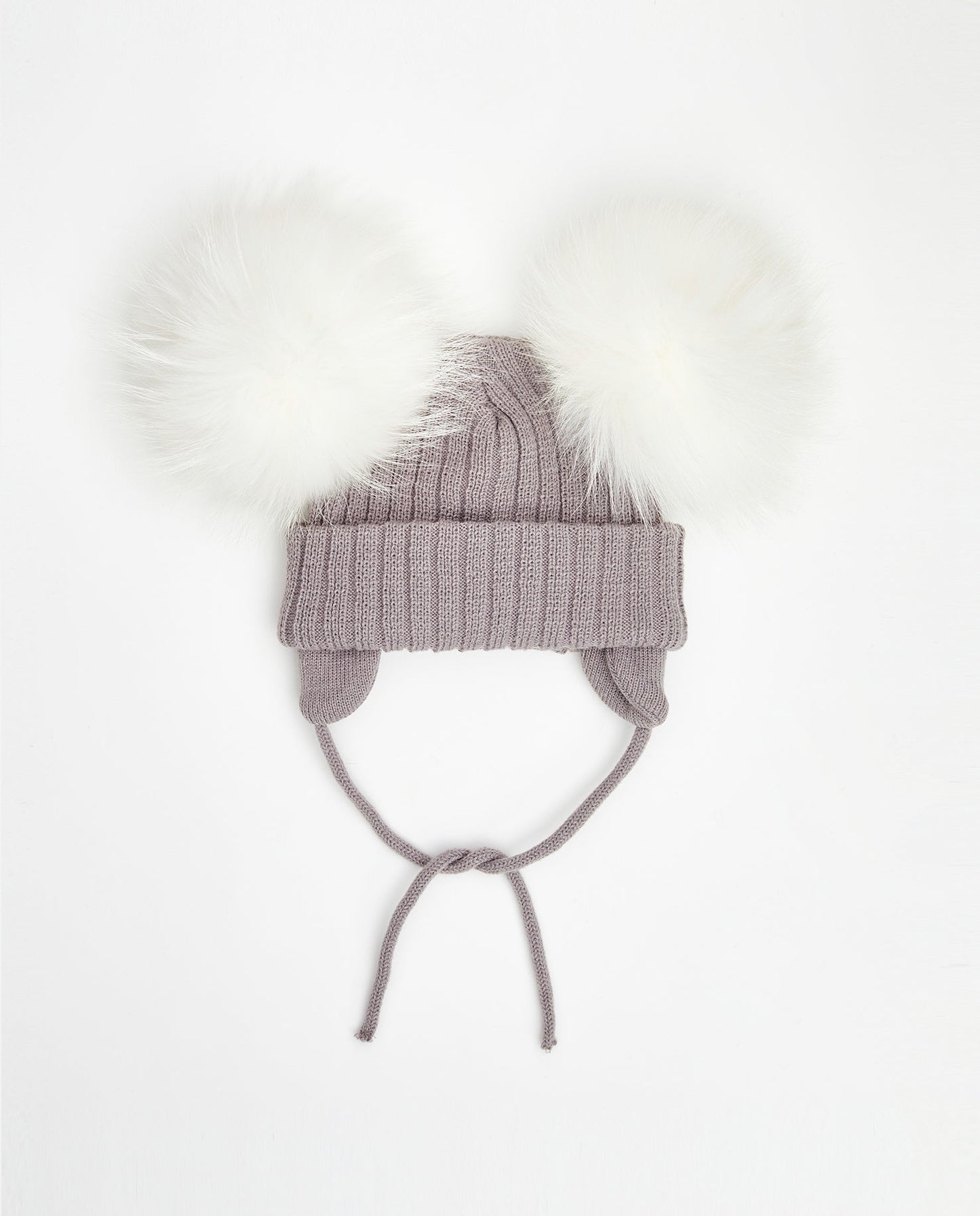 Knit Teddy Bear Beanie - Natural Fur Pom