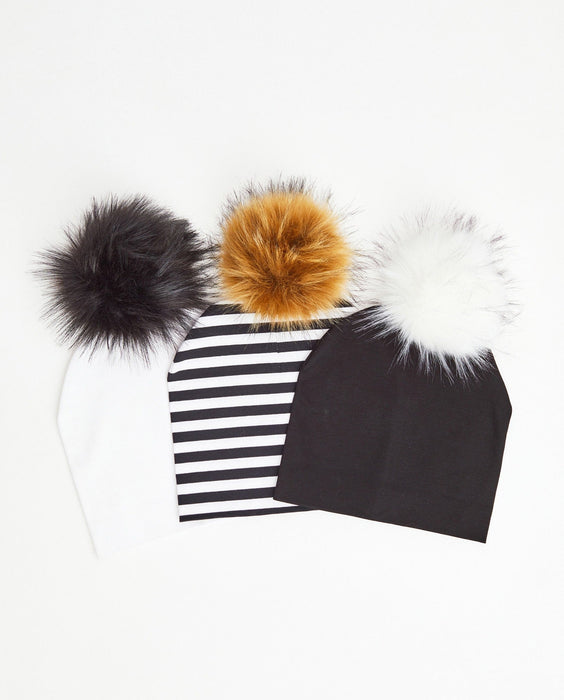 TRIO Tuques Enfant Coton | TRIO Kid Cotton Beanies - Vegan - Mpompon