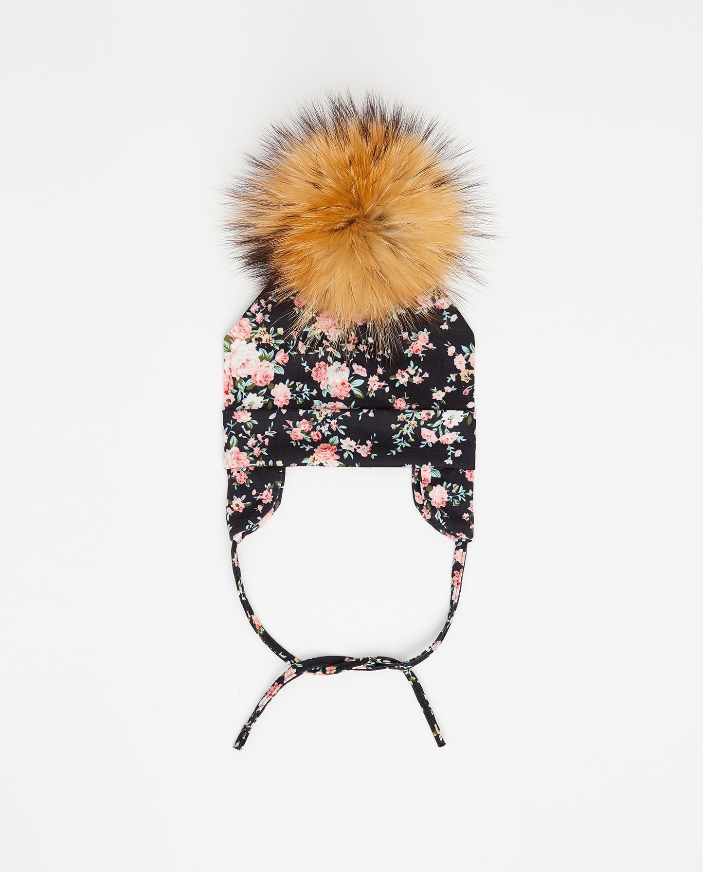 Tuque Bébé Coton Floral Noir