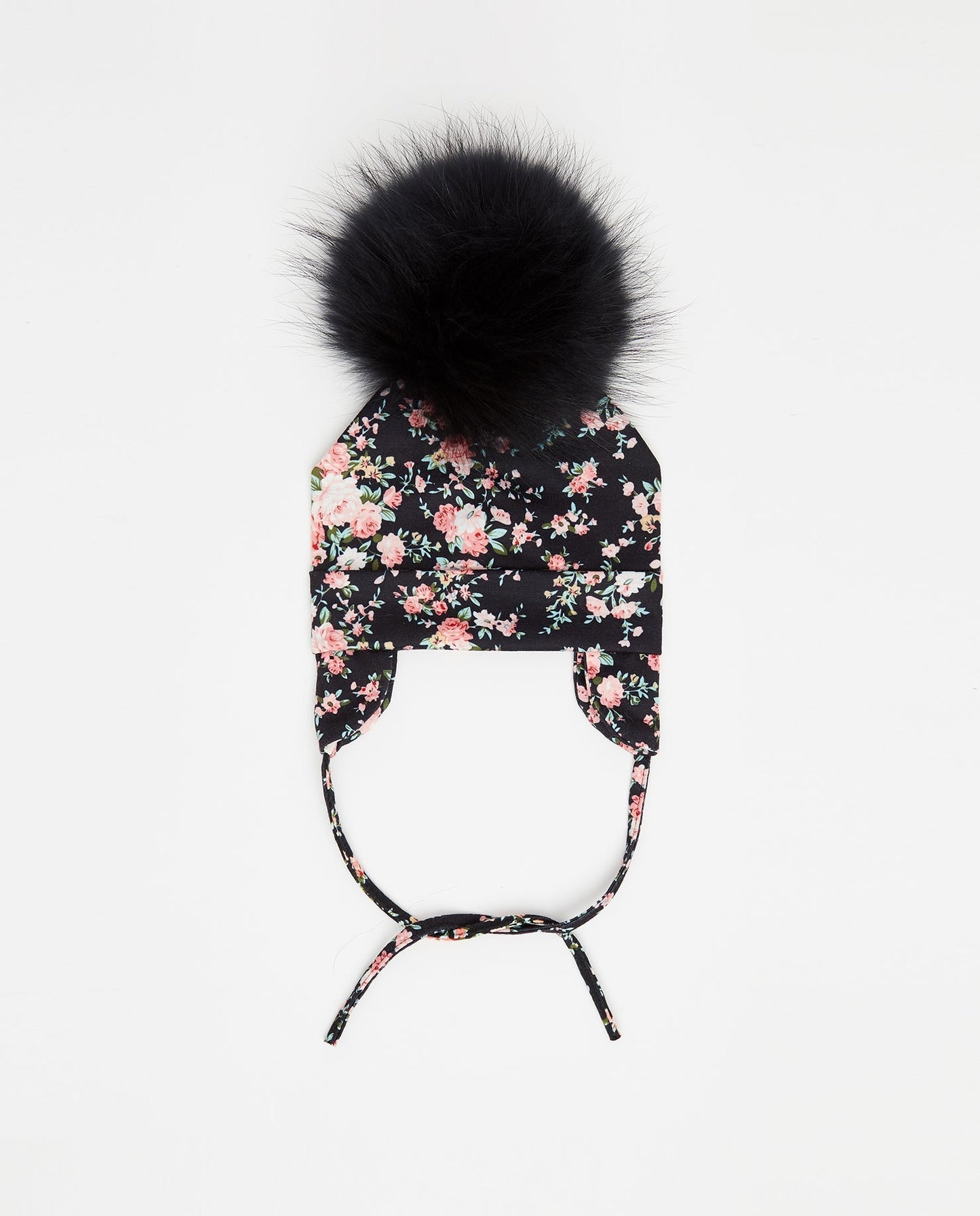 Tuque Bébé Coton Floral Noir