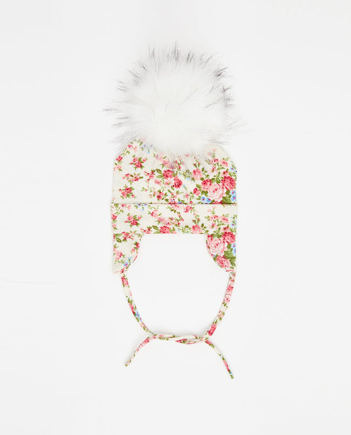 Tuque Bébé Coton Floral Crème - Vegan