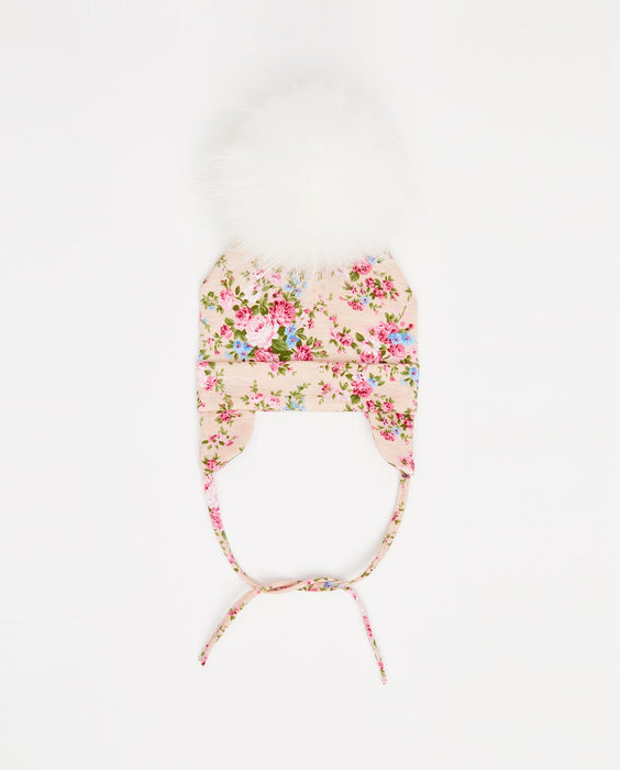 Bonnet en Coton Floral Rose