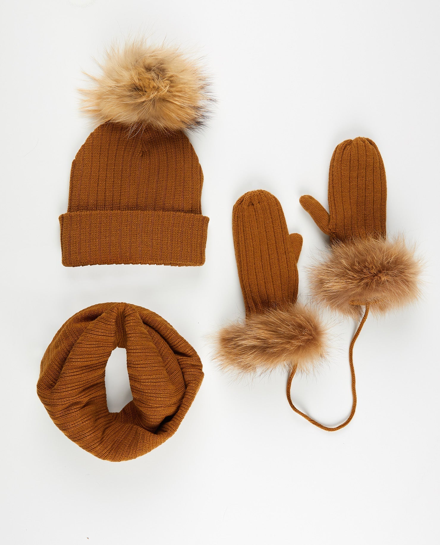 TRIO Tuque, Mitaines et Foulard Doublé Adulte | Adult Beanie, Mittens and Knit Scarf - Mpompon