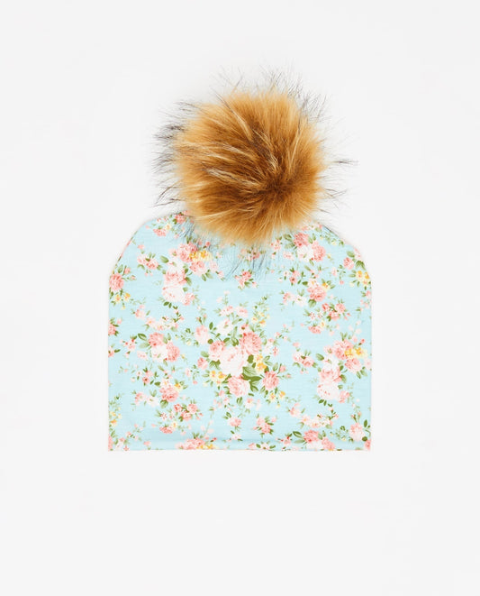 Tuque Adulte Coton Floral Bleu - Vegan