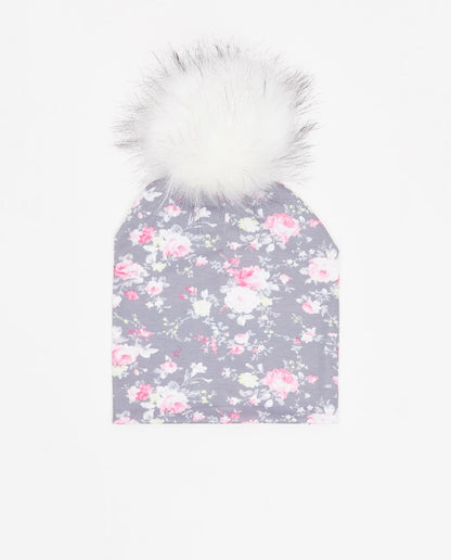 Bonnet Coton Floral Gris