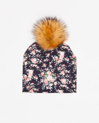 Bonnet en coton noir fleuri