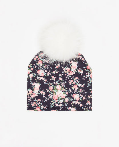 Bonnet en coton noir fleuri