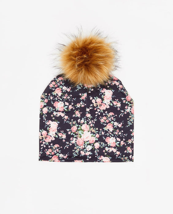 Bonnet en coton noir fleuri