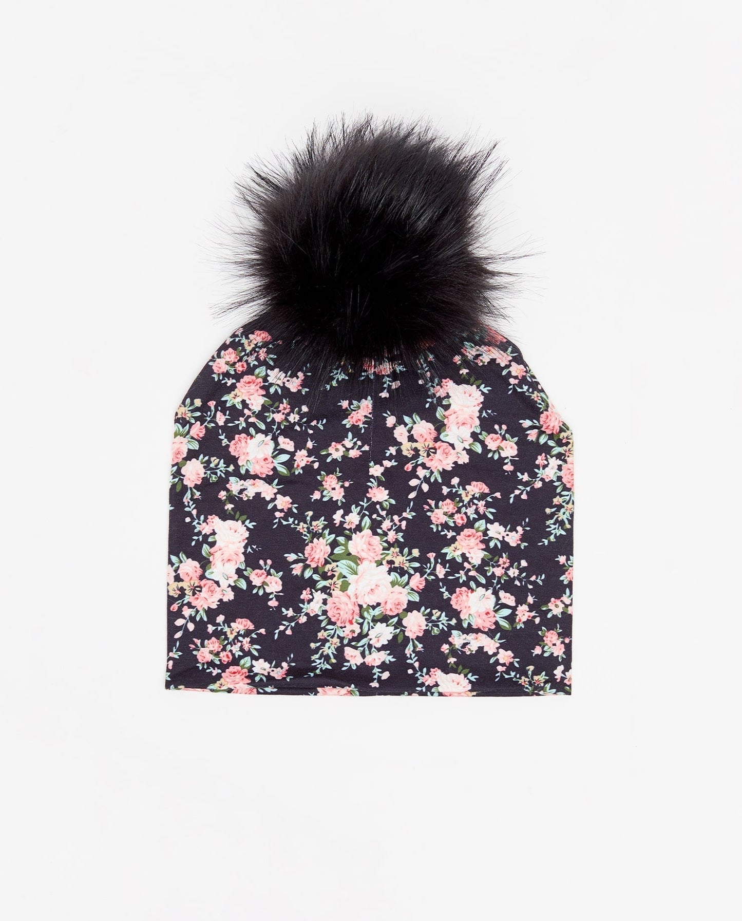 Bonnet en coton noir fleuri