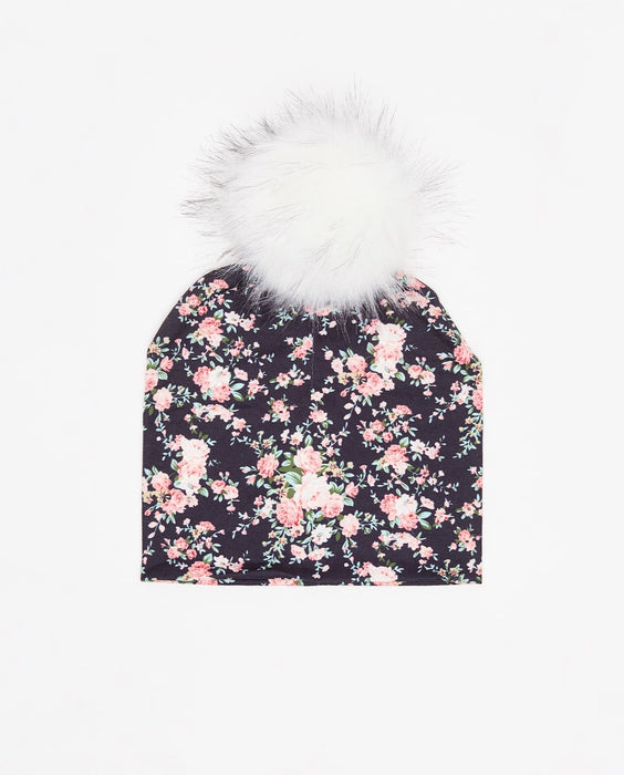 Bonnet en coton noir fleuri