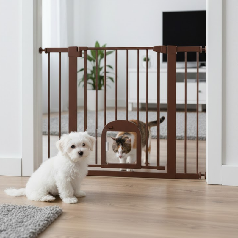 Metal Pet Gate with Adjustable Extension Panels for Doorways and Stairs