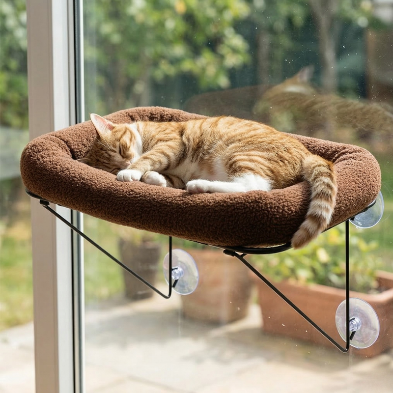 Sunbeam Window Cat Perch With Metal Support Frame Washable Sherpa Bed