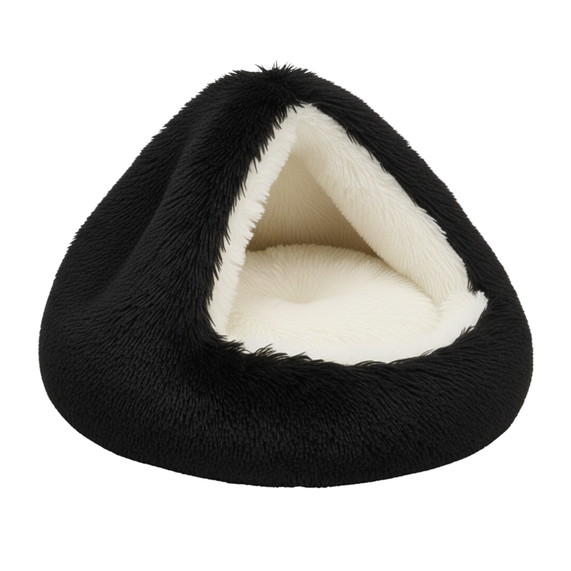 Round Hooded Pet Bed With Fluffy Cover For Cats And Dogs Indoor