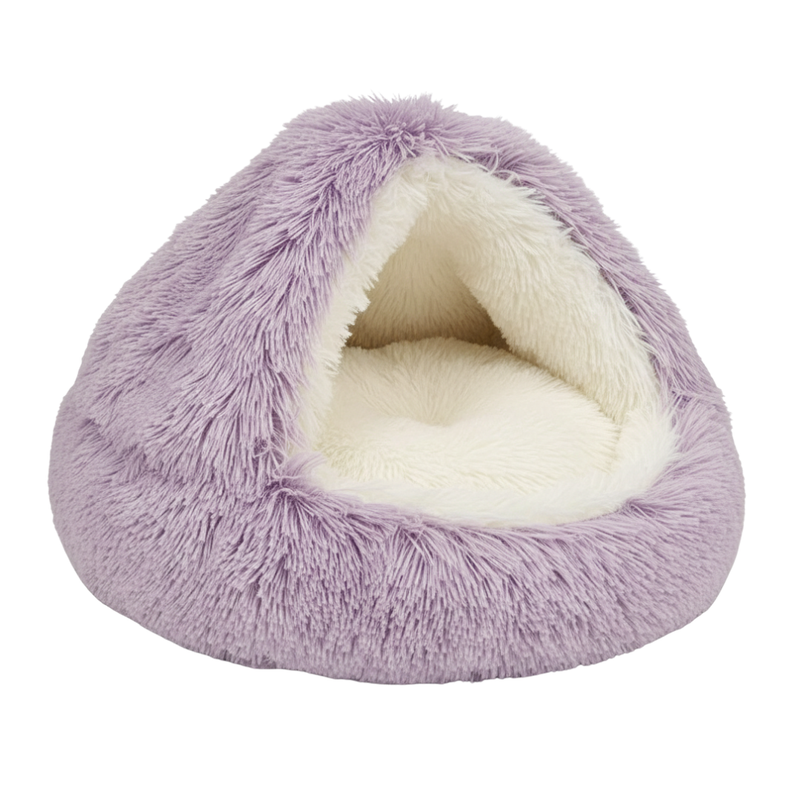 Round Hooded Pet Bed With Fluffy Cover For Cats And Dogs Indoor