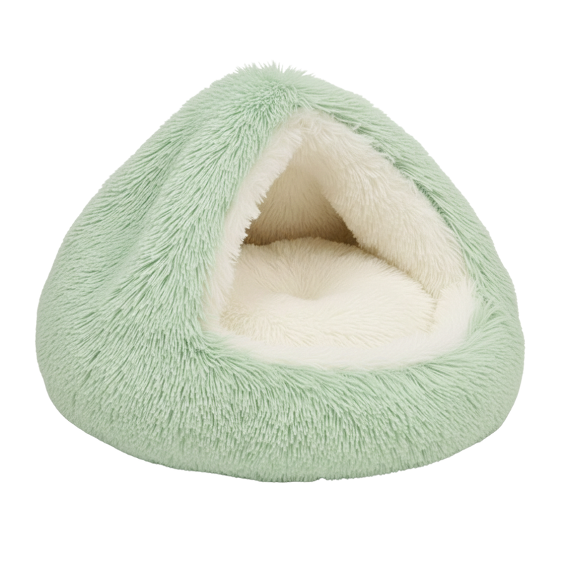 Round Hooded Pet Bed With Fluffy Cover For Cats And Dogs Indoor