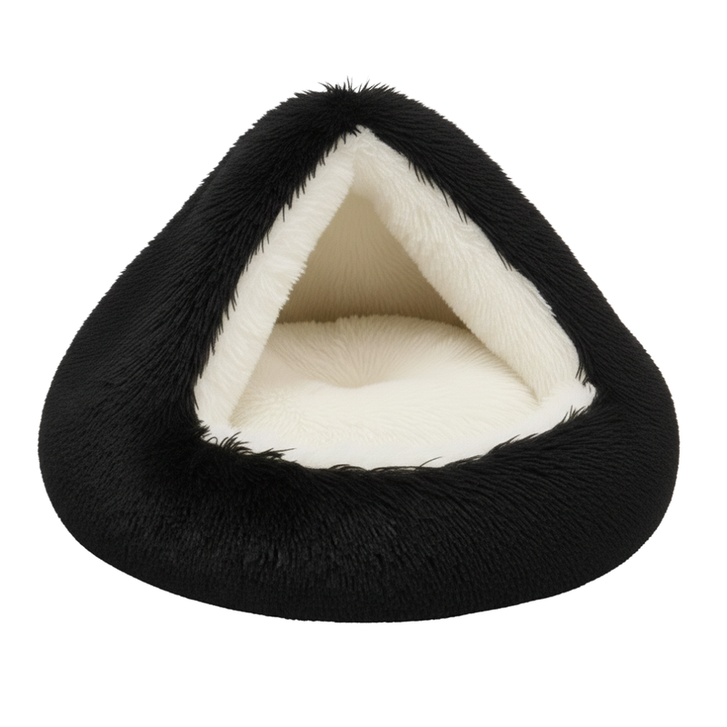 Round Hooded Pet Bed With Fluffy Cover For Cats And Dogs Indoor