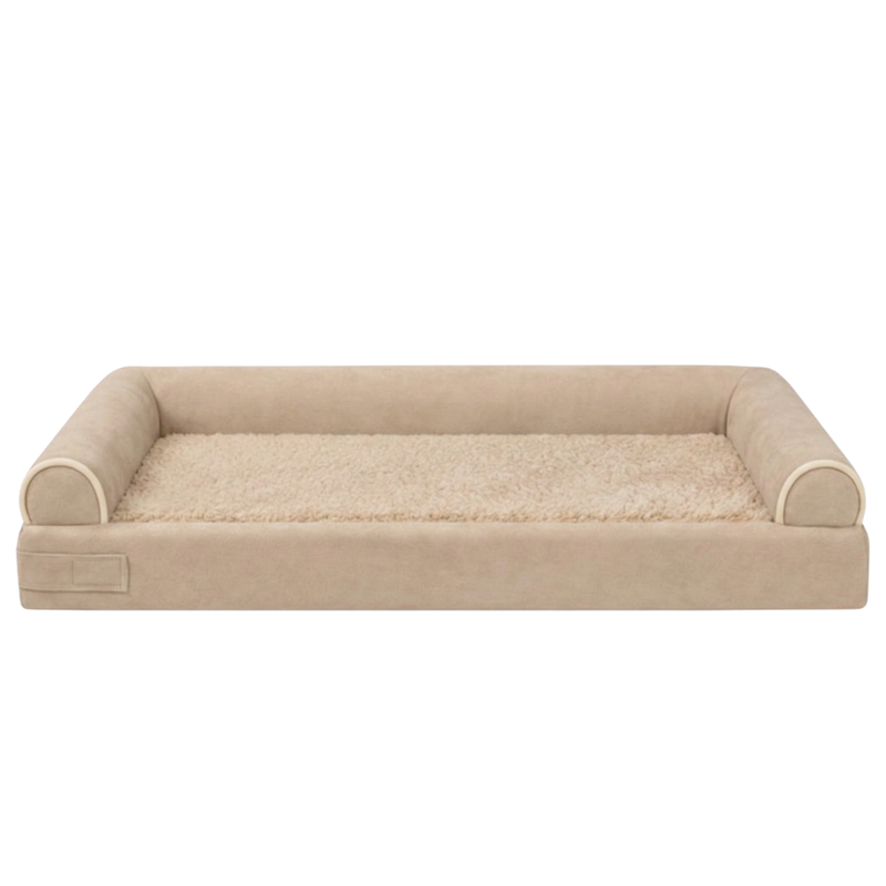 Pet Bed with Soft Fleece Surface and Three Sided Bolster Edges