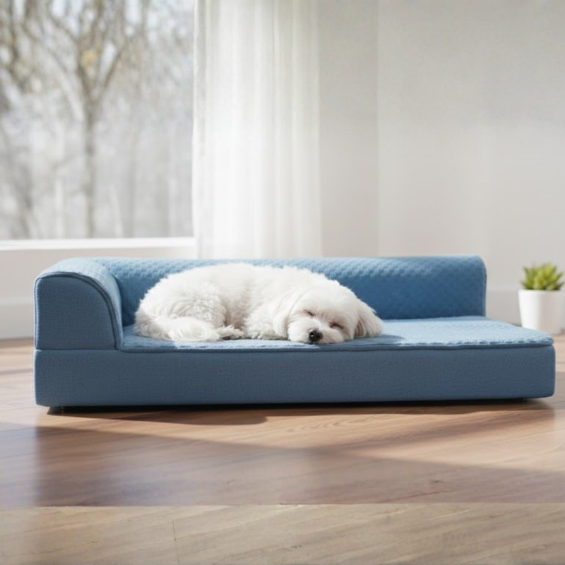 Memory Foam Pet Bed with L-Shaped Bolster and Removable Cover