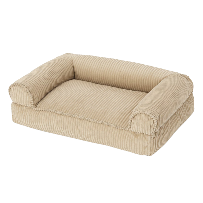 Corduroy Pet Couch Bed with Raised Sides and Memory Foam Fill