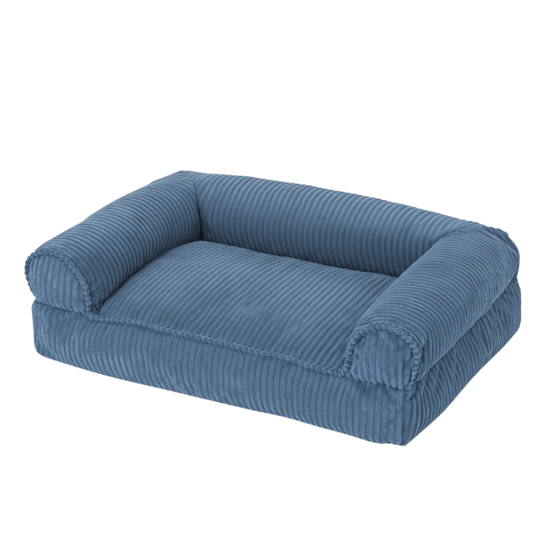 Corduroy Pet Couch Bed with Raised Sides and Memory Foam Fill