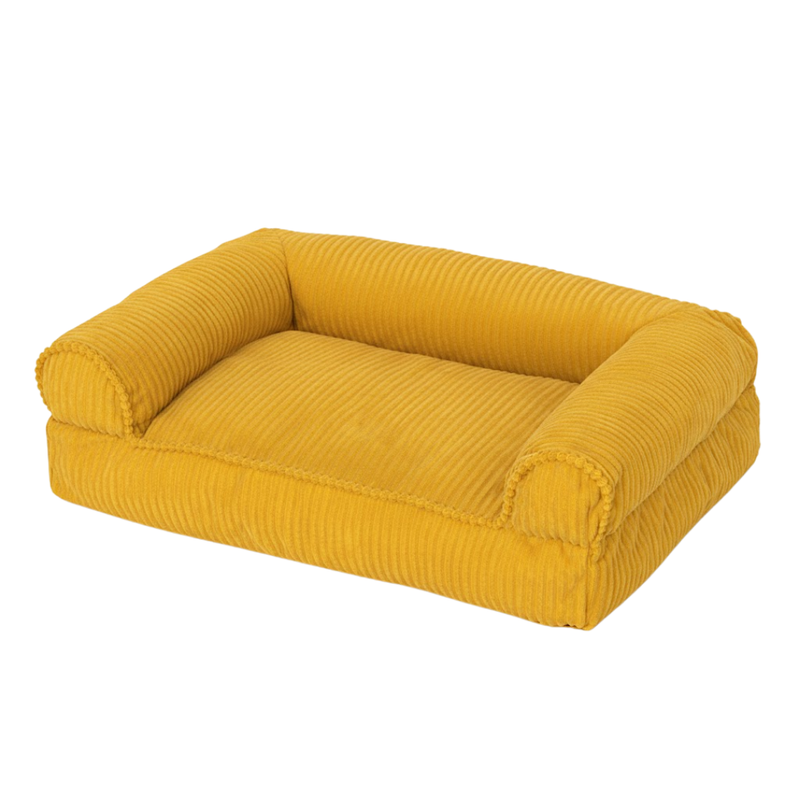 Corduroy Pet Couch Bed with Raised Sides and Memory Foam Fill
