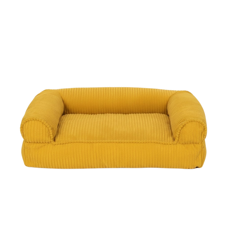 Corduroy Pet Couch Bed with Raised Sides and Memory Foam Fill