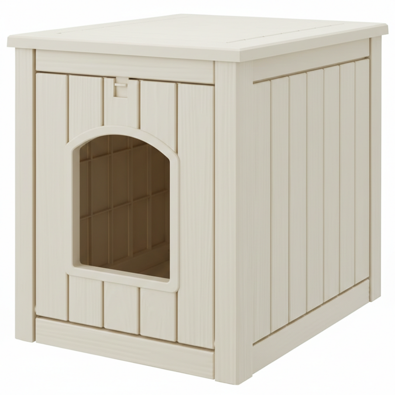 Plastic Cat Litter Box Enclosure Side Table with Openable Door