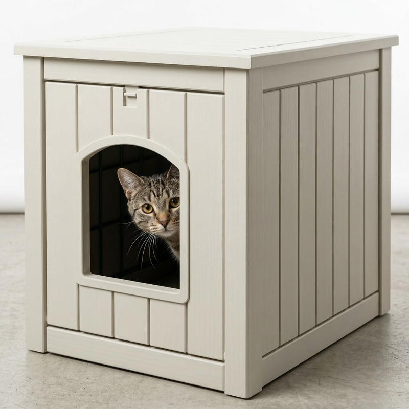 Plastic Cat Litter Box Enclosure Side Table with Openable Door