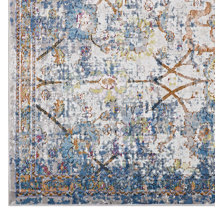 Minu Distressed Floral Lattice Area Rug