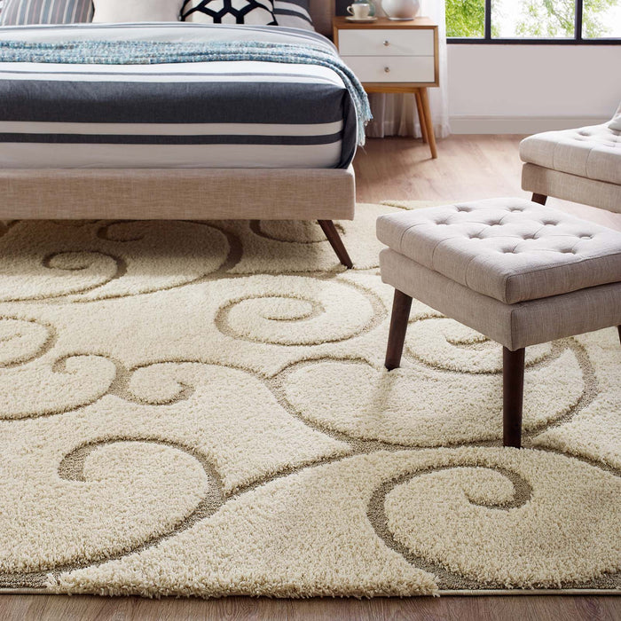 Jubilant Burgeon Scrolling Vine Shag Area Rug