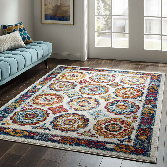 Entourage Odile Distressed Floral Moroccan Trellis Area Rug