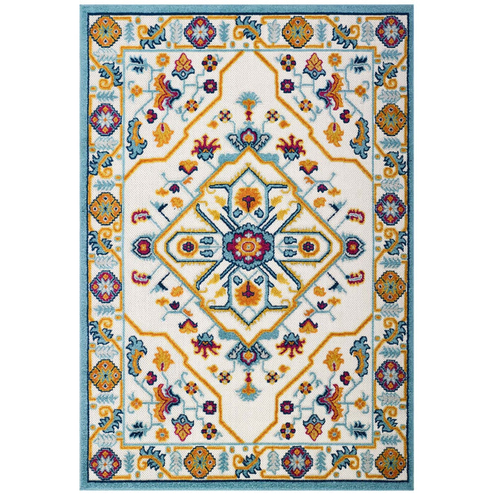 Reflect Freesia Distressed Floral Vintage Medallion Indoor and Outdoor Area Rug