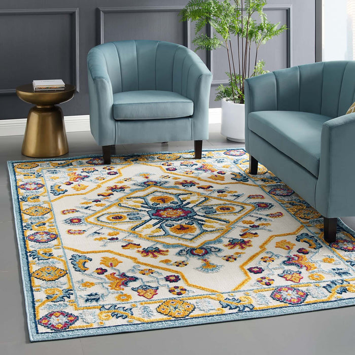 Reflect Freesia Distressed Floral Vintage Medallion Indoor and Outdoor Area Rug