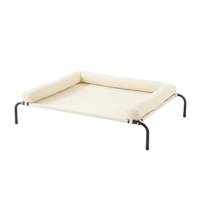 Raised Dog Cot Bed With Mesh Center And Removable Bolster Pillow
