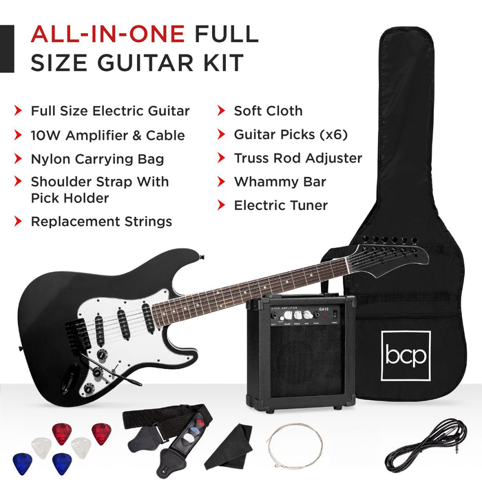 Beginner Electric Guitar Kit w/ Case, 10W Amp, Tremolo Bar - 39in