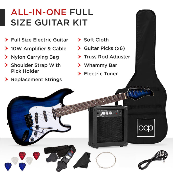 Beginner Electric Guitar Kit w/ Case, 10W Amp, Tremolo Bar - 39in