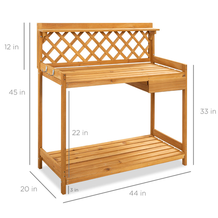 Banc de jardin en bois avec tiroir et étagère ouverte