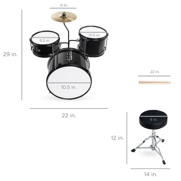 Ensemble de batterie et d'instruments de musique pour enfants débutants, 3 pièces, avec baguettes, tabouret et pédale