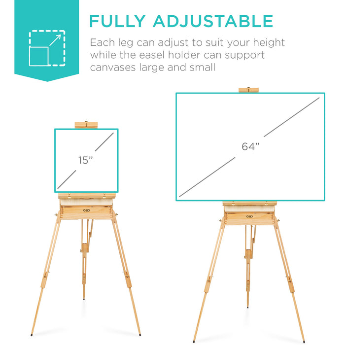 Portable Wooden French Easel w/ 32pc Beginners Kit