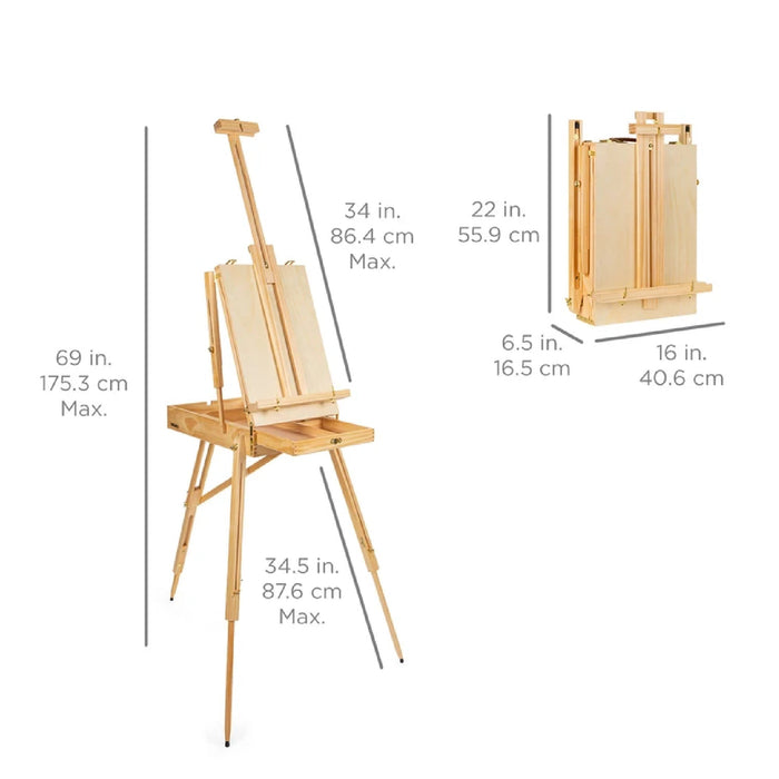 Portable Wooden French Easel w/ 32pc Beginners Kit