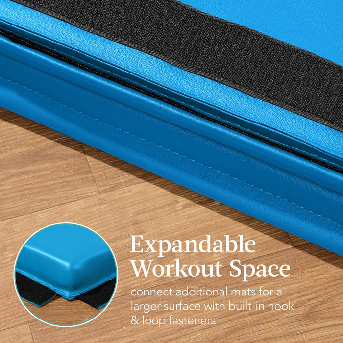 Folding Exercise Fitness Workout Gym Floor Mat w/ Handles