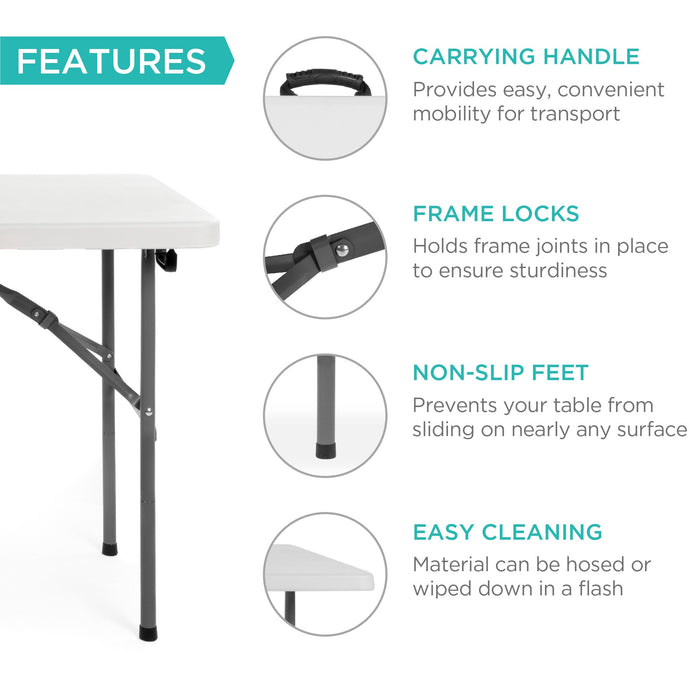 Portable Folding Plastic Dining Table w/ Handle, Lock - 4ft