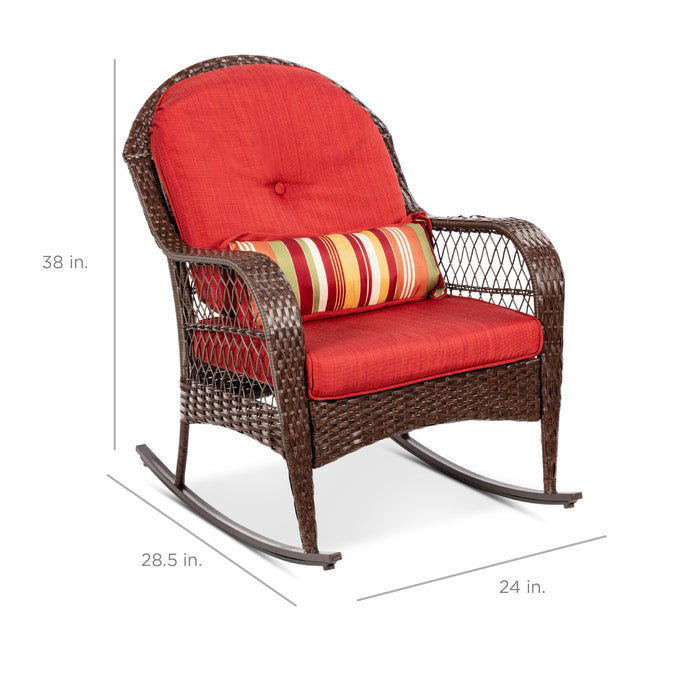 Wicker Rocking Chair w/ Steel Frame, Decorative Pillow, Cushions