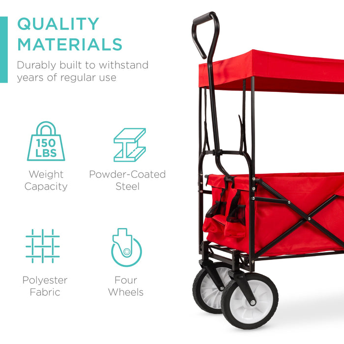 Chariot utilitaire pliable avec 2 porte-gobelets et auvent amovible