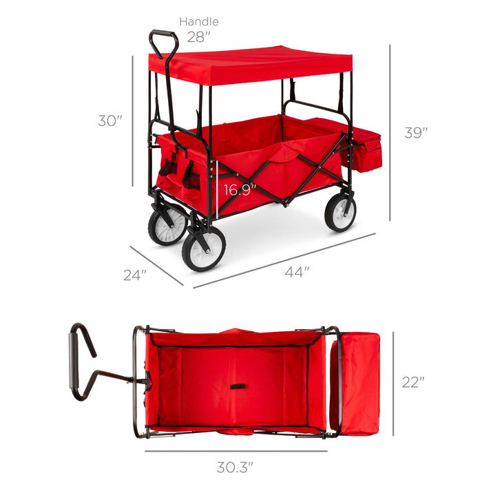 Chariot utilitaire pliable avec 2 porte-gobelets et auvent amovible