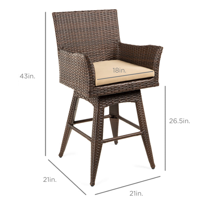 Tabouret de bar pivotant à hauteur de comptoir en osier toutes saisons avec coussin